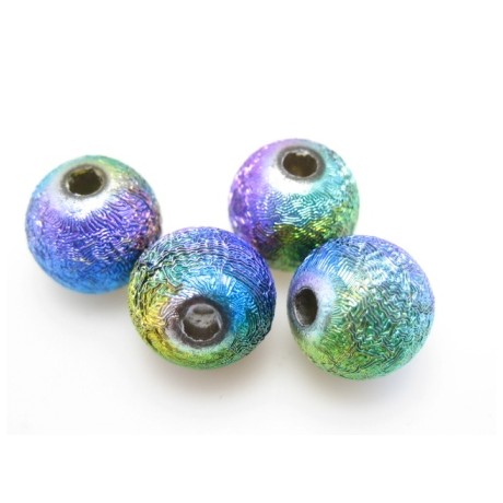 Silkebørstet regnbue perle 10 mm - 6 stk