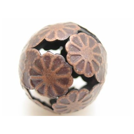 Kobber blomster kugle 15 mm - 2 stk