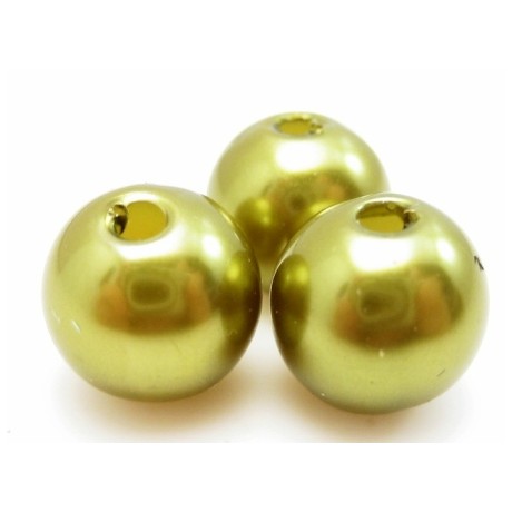 Voks perle 10 mm lys oliven grøn - 10 stk