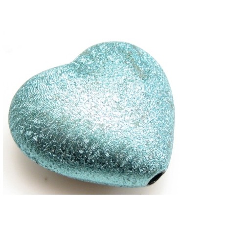 Stort silke børstet hjerte turkis - 30 mm