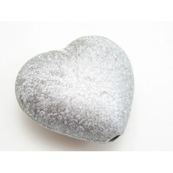 Stort silke børstet hjerte sølv 30 mm