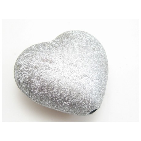 Stort silke børstet hjerte sølv 30 mm