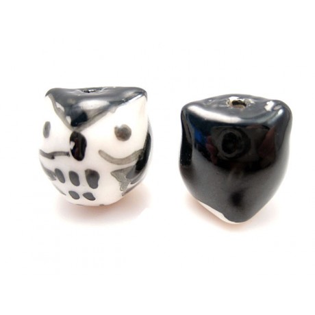 Porcelæns ugle 15 mm sort