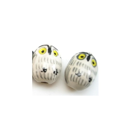 Porcelæns ugle sort  grå   20 mm