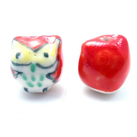 Porcelæns ugle 15 mm rød