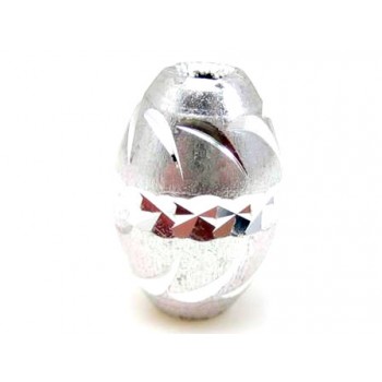 Stor oval sølv perle med diamant skåret mønster 12mm - 2 STK