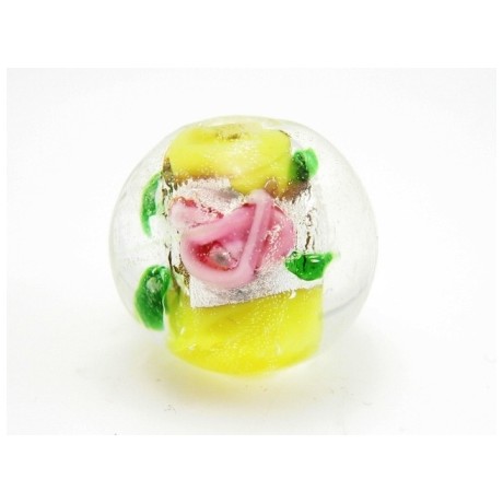 Gul glas perle med rose 12 mm / 1,5 mm