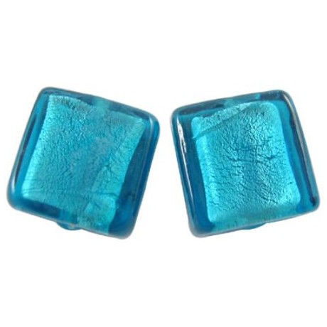 Firkantet let flad turkis med sølv midte 12 / 2 mm