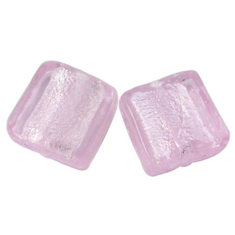 Firkantet let flad rosa med sølv midte 12 / 2 mm