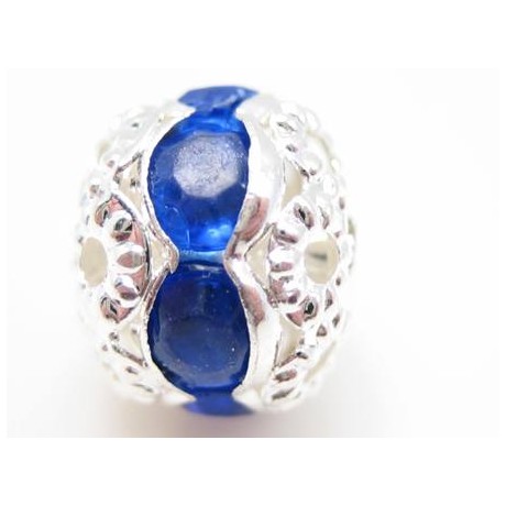 Rund sølv rhinstens kugle blå stene 8mm - 2 stk