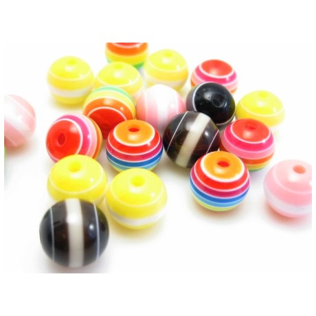 Stribede farvede perler 8 mm - 20 stk