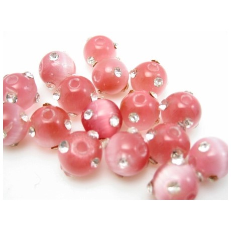 Cat eye perle med stene 8 mm - rosa