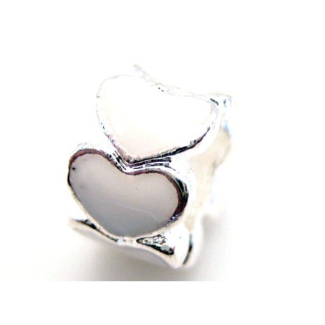 Sølv med hvid emalje hjerte