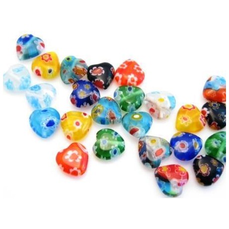 Millefiori glas hjerte 8 mm - 8 stk