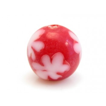 Håndlavet perle med motiv 10  / 2 mm rød