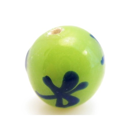 Håndlavet perle med motiv 10  / 2 mm grøn - 3 stk