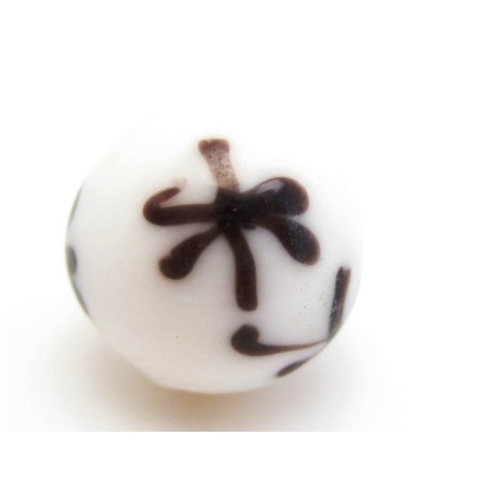 Håndlavet perle med motiv 10  / 2 mm hvid - 3 stk