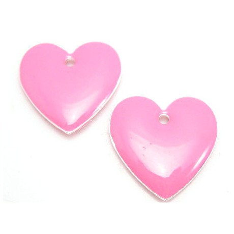 Emalje hjerte 16 mm - ROSA - 2 stk