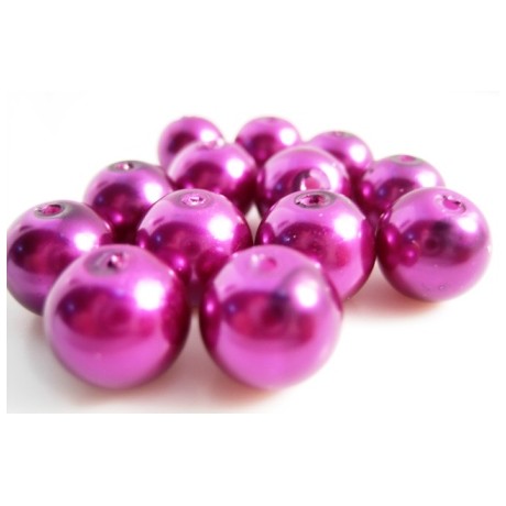 Voks glas perler 10 mm Fuchsia -  25 stk