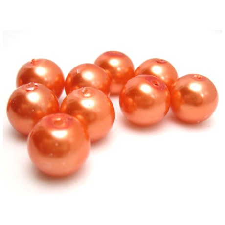 Voks glas perler 10 mm  orange -  25 stk