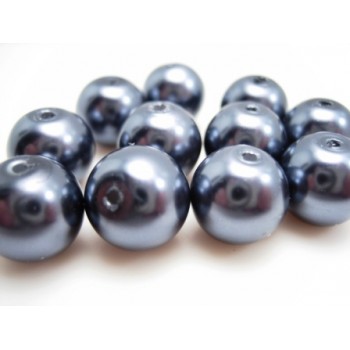 Voks glas perler 10 mm mørk grå  -  25 stk