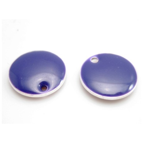 Emalje vedhæng rund 12 mm mørk lilla  - 2 stk
