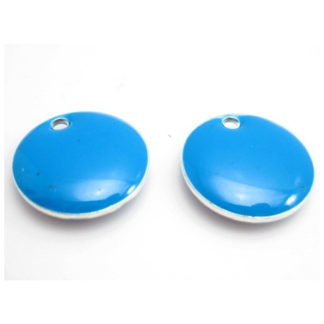 Emalje vedhæng rund 12 mm turkis blå  - 2 stk