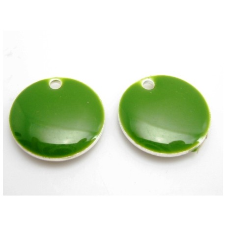 Emalje vedhæng rund 12 mm mørk grøn  - 2 stk