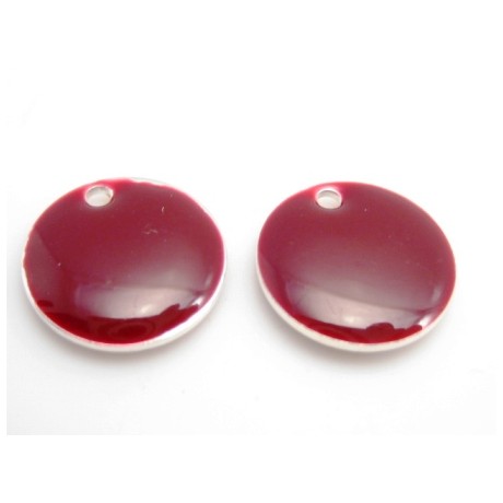 Emalje vedhæng rund 12 mm Bordeaux  - 2 stk