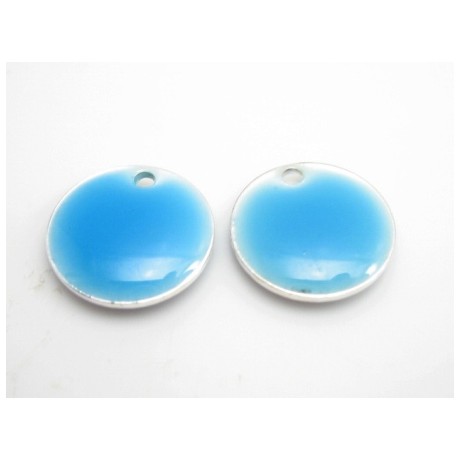 Emalje vedhæng rund 12 mm blå  - 2 stk