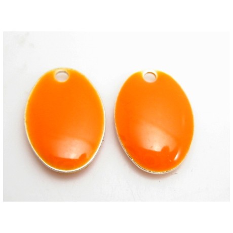 Emalje vedhæng oval 14 mm orange  - 2 stk