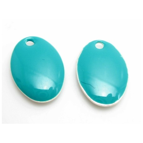 Emalje vedhæng oval 14 mm turkis  - 2 stk