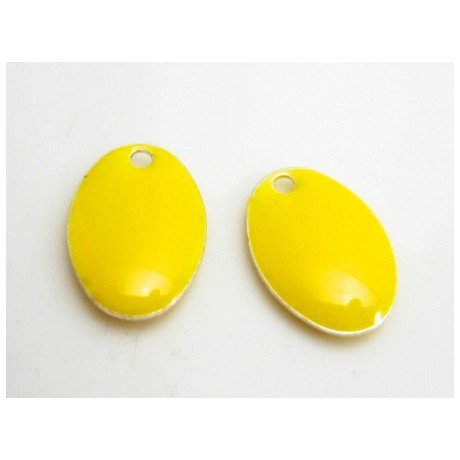 Emalje vedhæng oval 14 mm gul  - 2 stk