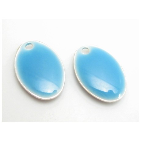 Emalje vedhæng oval 14 mm blå  - 2 stk