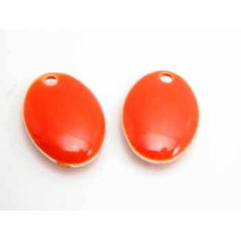 Emalje vedhæng oval 14 mm orange rød  - 2 stk