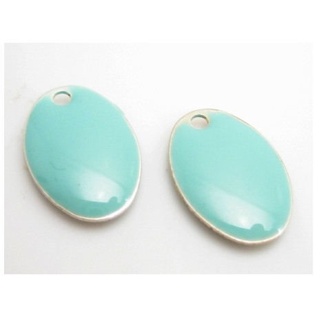 Emalje vedhæng oval 14 mm blå  - 2 stk