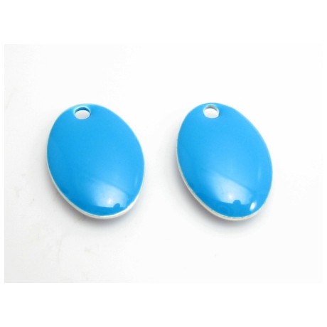 Emalje vedhæng oval 14 mm turkis  - 2 stk