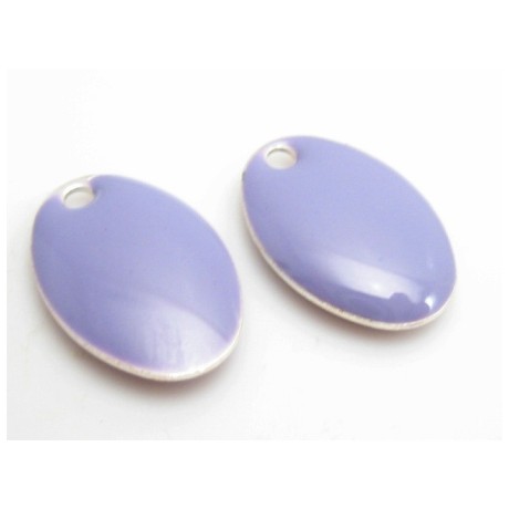 Emalje vedhæng oval 14 mm Lilla  - 2 stk