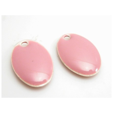 Emalje vedhæng oval 14 mm rosa  - 2 stk