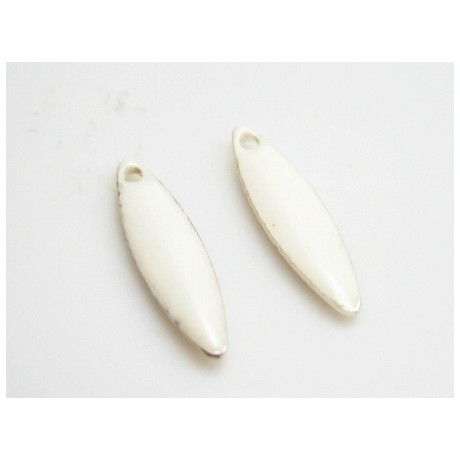 Emalje vedhæng 15 x 5 mm  hvid - 2 stk