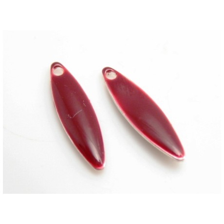 Emalje vedhæng 15 x 5 mm  bordeaux - 2 stk