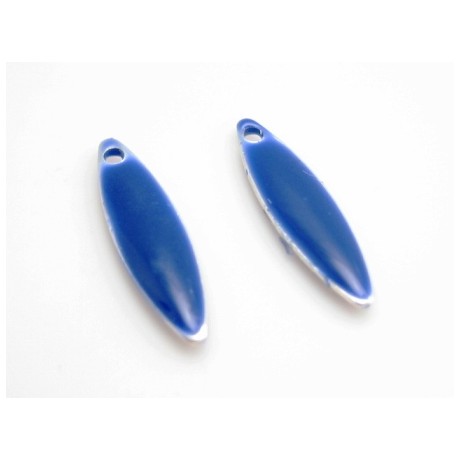 Emalje vedhæng 15 x 5 mm  mørk blå  - 2 stk