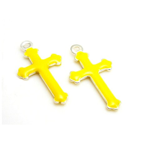 Emalje kors 15 x 9 gul - 2 stk