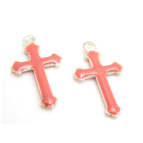 Emalje kors 15 x 9 Gl. rosa - 2 stk