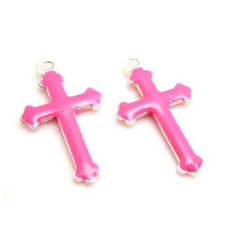 Emalje kors 15 x 9 pink - 2 stk