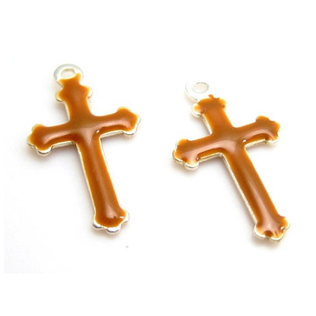 Emalje kors 15 x 9 brun - 2 stk