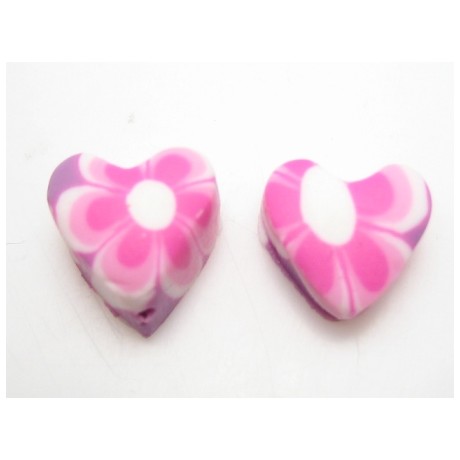 Ler / Fimo hjerte 10 / 1 mm - 2 stk