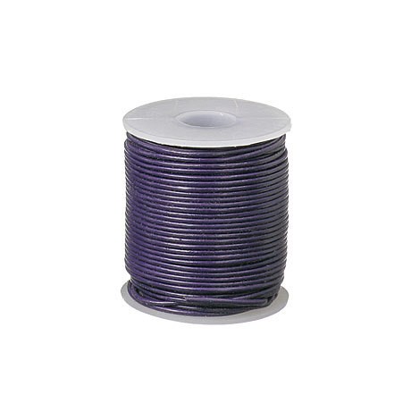 Læder snøre 2 mm  metallic mørk lilla - 1m