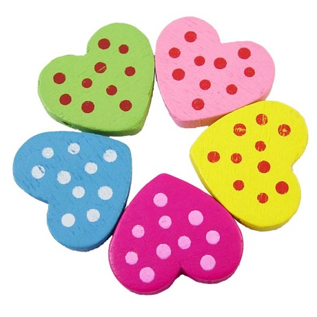 Store træ hjerte perler 22 mm - 12 stk