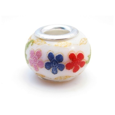 Porcelænsled med blomster 12 / 5 mm